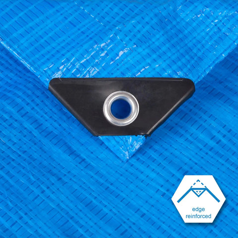 Close-up of Tough As Nails 10x10 Feet Poly Tarp Cover 5 Mil Waterproof Dustproof with reinforced grommet and edge detail