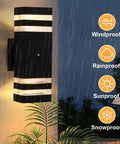 Two Pack Dusk To Dawn Outdoor Wall Lights Up And Down Sconce Black Aluminum Waterproof Exterior Porch Lights in rain