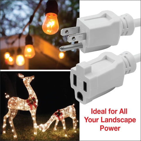 12 Foot Indoor Outdoor Extension Cord With 16 3 SJTW Heavy Duty Water And Weather Resistant Grounded 3 Prong Plug White 13A 125V