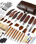 Wood Carving Kit 68 Piece Whittling Set With Leather Storage Bag And 16 Carbon Steel Knives 8 Basswood Blocks And Paints