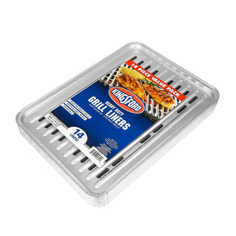 Extra Tough Aluminum Grill Liners For Outdoor Grills Disposable Foil Grill Toppers That Catch Food Sauce And Mess Keeps Grates Clean Fits Most Grills 16 X 11.75 Inches 14 Count