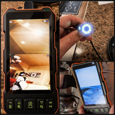 Triple Lens Endoscope For Auto And Home Repairs Engine Drain Inspection HD Waterproof Camera With IP67 Rating Great For Plumbing HVAC And DIY Diagnostics Pro Grade Sewer And Drain Inspection Tool handheld 5-inch IPS display