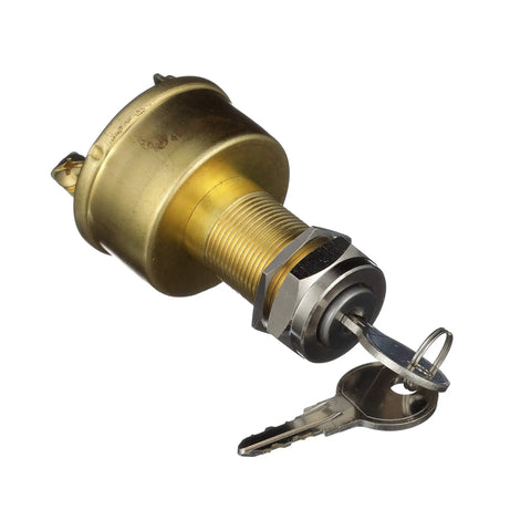 Beefy Three-Position Heavy Duty Boat Ignition Starter Switch With Brass Construction Fits Panels Up To One Inch, Three Terminals, Includes Two Keys