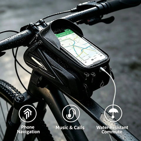 Super Cool Water-Resistant Bike Phone Mount Bag For Happy E-Bike Offroad Mtb With Hd Touch Screen Window To Navigate And Handle Calls On The G on wet handlebars with map display