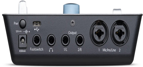 Rear view of IoStation 24C 2x2 USB Audio Interface and Production Controller With 192 KHz Conversion showing input and output ports