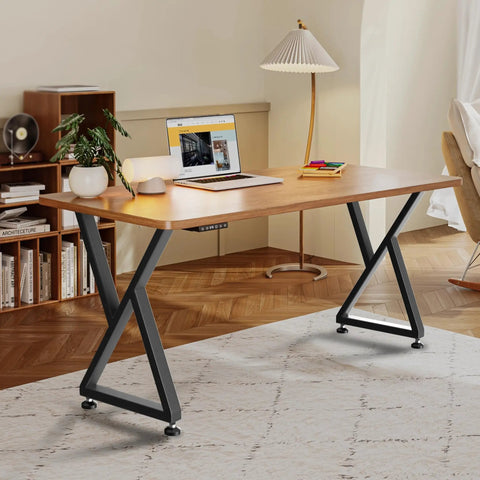 Interior with wooden table featuring Heavy Duty Metal Table Legs 28x17.7 Inch Industrial X Frame For DIY Dining Table Base