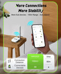 Person holding smartphone showing app interface for WiFi Garden Hose Water Timer With Brass Inlet And Outlet Two Zone Smart Hose Timer.