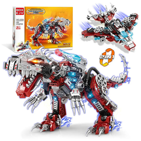 2 In 1 Dinosaur Mech Building Kit With 422 Pieces, Transform From Fierce Dino To Jet, Compatible With Normal Bricks, Epic STEM Toy