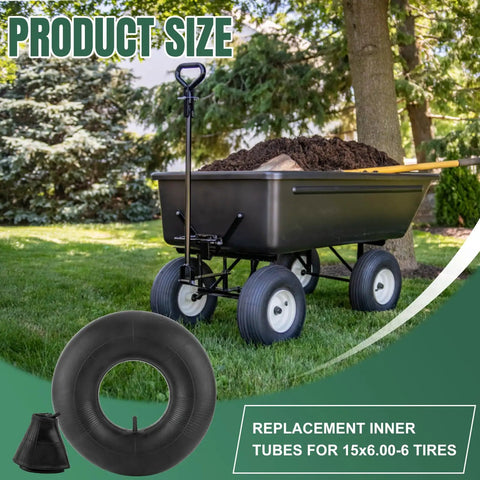 Heavy Duty 15x6.00-6 Inner Tubes Two Pack with Straight Valve Stem for Lawn Mowers Snow Blowers Riding Mowers ATVs inset image