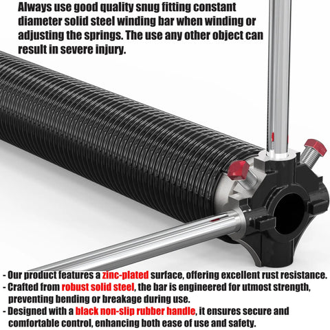 Garage Door Torsion Springs With Non Slip Winding Bars And Oil Free Coil For Smooth Operation in close-up with steel bars