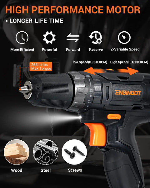 Must Have Cordless Drill Set With 108 Piece Home Tool Kit, 20V Li-Ion Battery And Charger, high performance motor