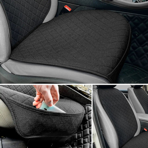 Linen Front Seat Covers Breathable Soft Cloth Car Seat Protector Universal Fit For Cars Vans SUVs Trucks 2 Pack Black Easy Install