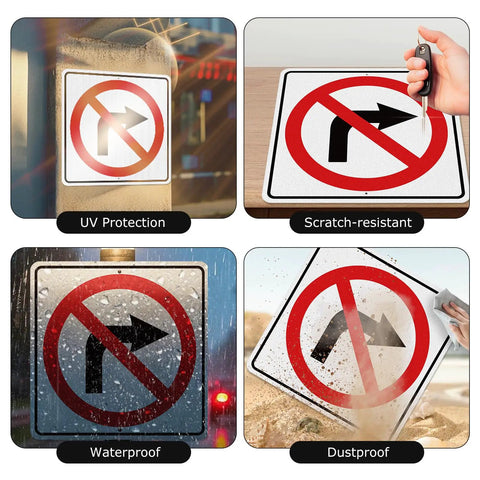Large No Right Turn Sign 18 x 18 Inches High Visibility Reflective Aluminum Engineered Grade Safety Sign For Night Driving And Daytime Traffic In Streets Parking Lots And Work Zones, waterproof reflective finish