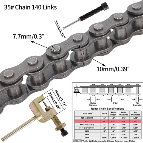 Heavy Duty Alloy Steel Chain Kit With 140 Links Adjustable Tensioner And Chain Breaker For Coleman CT100U CC100X Baja DB30