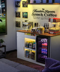 Snack Bar Cabinet With Fridge Space And Candy Display Shelf, All In One Coffee Station For Home Theater Or Game Room