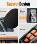 Handy Decibel Meter For Home, Office And Factory, Digital Sound Level Meter With AC Weighting, Reads 30 To 130 dB, Fast And Slow Response, Max And Min Readouts, LCD Screen, Neighbors Noise Checker, Vitality Orange. Close-up of orange buttons and LCD.