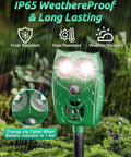Solar Ultrasonic Animal Repellent With Motion Sensor And LED Lights, Waterproof Yard Deterrent For Deer Coyotes Raccoons And Cats, PIR Sensor Detects Up To 26 Feet At 110 Degree Coverage, Eco Friendly Solar Power, IP65 weatherproof stake