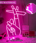 Pink LED Hand Neon Sign For Wall Decor USB Powered Nail Room and Girls Room Neon Light on clear acrylic backplate