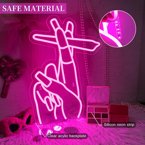 Pink LED Hand Neon Sign For Wall Decor USB Powered Nail Room and Girls Room Neon Light on clear acrylic backplate