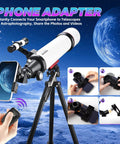 Beginner Friendly 90mm Refractor Telescope For Adults With 700mm Focal Length on tripod with phone adapter and remote