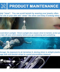 Product maintenance tips for sterling silver earring hooks set for DIY jewelry making shown with water, swimming, and storage images.
