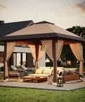 13X13Ft Pop Up Gazebo Canopy With Double Roof Mosquito Netting Keeps Insects Out Adjustable Height UV Resistant Waterproof