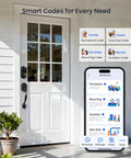 Eight In One Fingerprint Smart Door Lock With Integrated Touchscreen Keypad And Heavy Duty Zinc Alloy Handle Designed For Seamless Keyless Entry Hella Secure Matte Black Edition on front door with smartphone app.