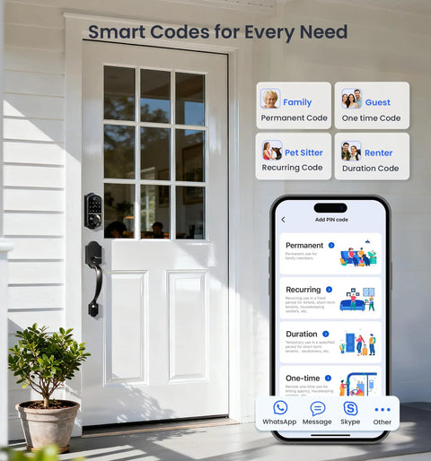Eight In One Fingerprint Smart Door Lock With Integrated Touchscreen Keypad And Heavy Duty Zinc Alloy Handle Designed For Seamless Keyless Entry Hella Secure Matte Black Edition on front door with smartphone app.