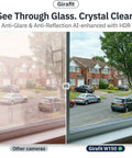Comparison of window view with and without 3MP 2K Window Camera With Dual Band WiFi, featuring anti-glare AI enhancement.