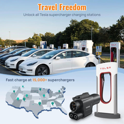 Knockout 2025 Nacs To Ccs1 Evolution Adapter near Tesla superchargers for swift EV charging across the USA.