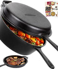 Two In One Cast Iron Dutch Oven With Lid That Doubles As A Shallow Skillet, 3.2 Quart Deep Pot For Searing And Stewing