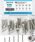 Hex Socket Head Cap Screws Set M8 X 20mm 25mm 30mm 35mm 40mm Stainless Steel 304 Fully Threaded with Allen Drive Bright Finish Assortment Kit 30 Pieces