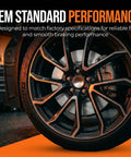 Close-up of a car wheel showcasing rear brake kit with carbon ceramic rotors for 2010 to 2018 Hyundai Santa Fe and Kia Sorento.