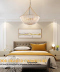 Five Light 20 Inch Boho Wood Beaded Chandelier For Dining Room And Living Spaces Dimmable Coastal Farmhouse Ceiling Light Fixture