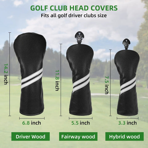 4 Piece Golf Head Cover Set For Drivers Fairway Woods And Hybrids With Interchangeable Tags Waterproof Black Protection