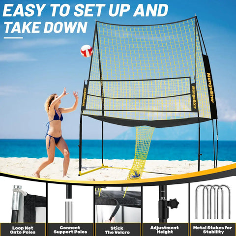 Adjustable Volleyball Net System For Backyard Practice With Freely Height-Adjustable From 6.5 To 8 Feet, Quick Release Height Lock, Easy Indoor Outdoor Setup For Serving, Setting, And Spiking Training in beach setup with woman playing
