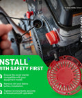 Installation guide for Pull Start Recoil Starter For Predator 212cc And 173cc OHV Engines, with red housing in focus.