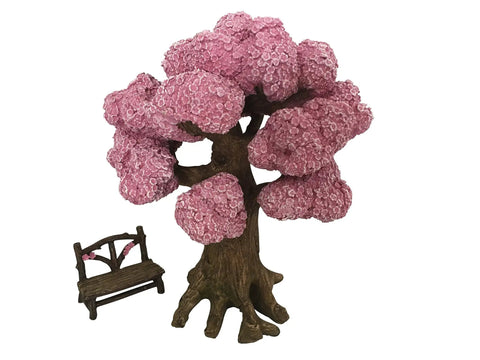 Ethan's Magical Tree With Matching Fairy Bench For Enchanted Garden, 9 inch tall tree, resin, hand-painted set for outdoor decor.