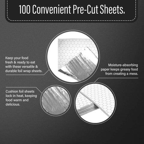 Details of 14 By 16 Inch Aluminum Foil Sandwich Wrap Sheets 100 Pack Heat Resistant Insulation Paper for sandwiches burritos BBQ
