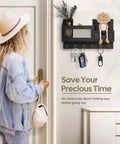 Key And Mail Organizer Wall Mount With Six Hooks And A Small Storage Drawer For Entryway And Home Decor Keeps Your Keys Mails Wallet And More Neat And Ready To Grab And Go Easy No Drill Install in use, holding keys and mail