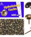 Top Shelf Heavy Duty Upholstery Tacks For Sofa And Furniture 400 Piece Pack Slick Brass Finish 7 16 Inch Heads close-up in box.