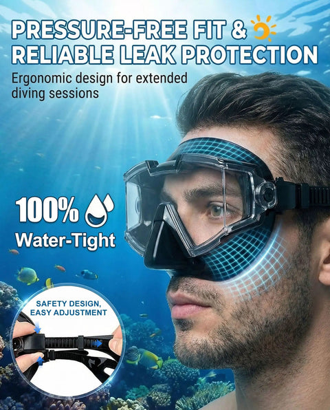 All-In-One Snorkel Mask Set With Dry Snorkel And 180 Degree Panoramic View, Anti-Fog And Anti-Leak Tech, Built For Adults