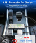 87W Retractable Car Charger With 4 In 1 Fast USB C Charging Hub plugged in car console charging devices