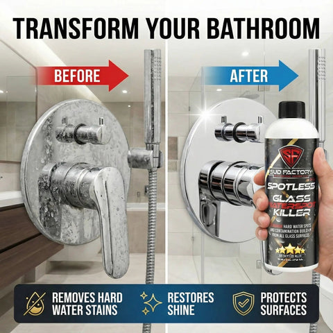 Before and after using Hard Water Spot Remover For Glass Spotless X2 No Scrubbing Easy On Shower Doors Car Windows And Windshields