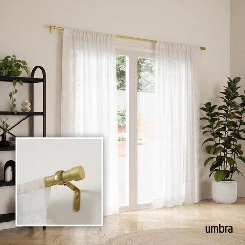 Cappa Curtain Rod With Two Matching Finials, Adjustable 66 To 120 Inches, Gold Finish, installed over patio doors with brackets