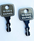 Two silver Southco M-545-4 keys for push locks, front view