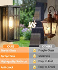 Kick It Up A Notch On The Patio With Modern Cross Frame Outdoor Wall Light Fixtures Boasting Matte Black Frames And Clear Glass Porch Lanterns For Straight Up Stellar Exterior Vibes, showing sturdy glass and design comparison.