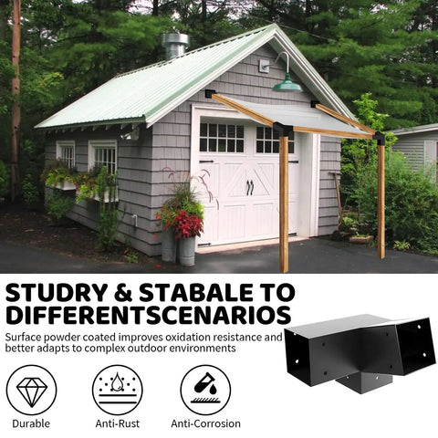 15 Degree Angled Pergola Roof Bracket Kit With Heavy Duty Galvanized 3 Way Slanted Post Connector And Wall Mount Base For 3.5 By 3.5 Inch Wood Beams DIY Pavilion Porch Deck Brackets Four Pack
