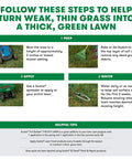 Step-by-step guide for using 3 In 1 Lawn Seed, Fertilizer And Soil Improver For Thick Green Tall Fescue Mix with images of tools.