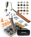 Heavy Duty Pro Grade Snap Fastener Tool Kit With Case And 100 Sets Of 15mm Metal Snaps In Four Colors Plus Silver Screw On Snaps For Leather Tarps Canvas Boat Covers Fabric And DIY Repairs displayed with tools and organized case.